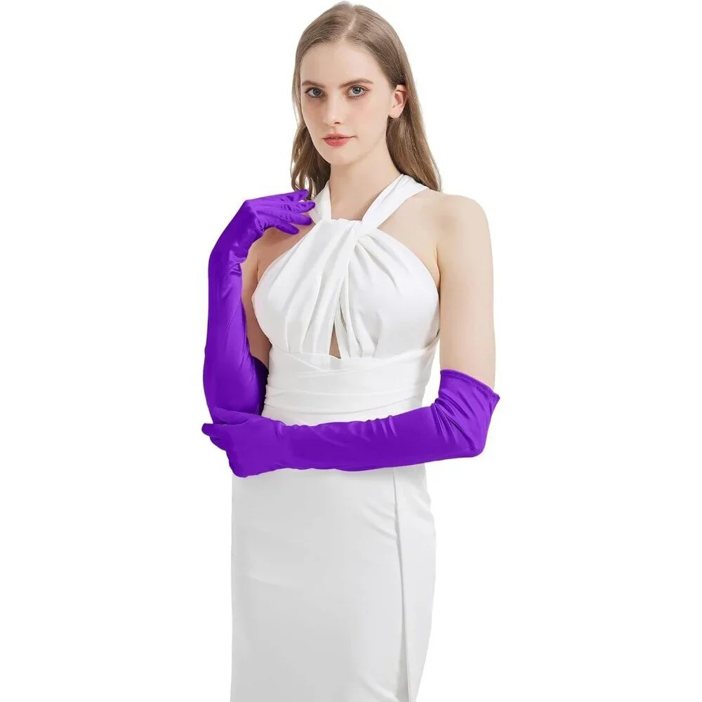 Women's Purple Imported Satin Elbow Length Halloween Cosplay Opera Gloves